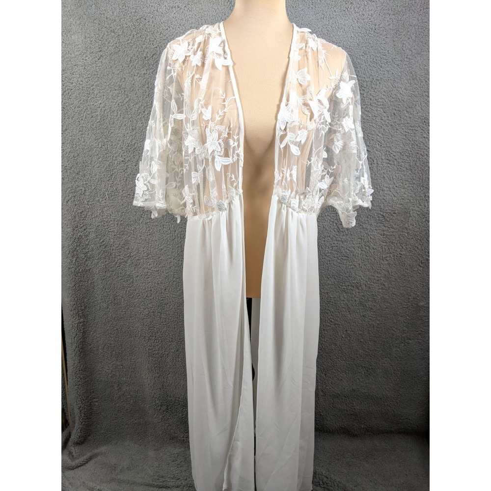 Aeom Floral Lace Bridal Open Robe Womens M White Sheer Romantic Fairycore Boho